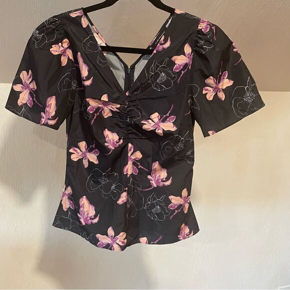 Revolve Club Monaco Ruched Front Woven Floral Print Top - Picture 7 of 11